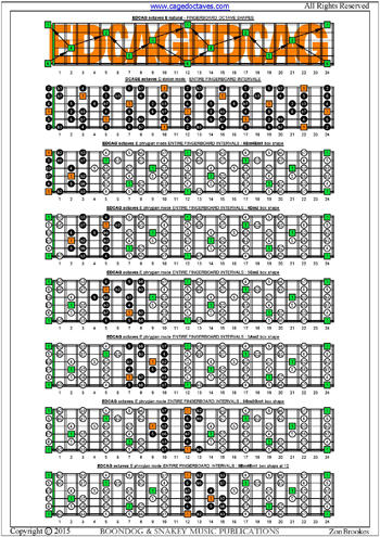 EDCAG octaves E phrygian mode box shapes : entire fretboard intervals